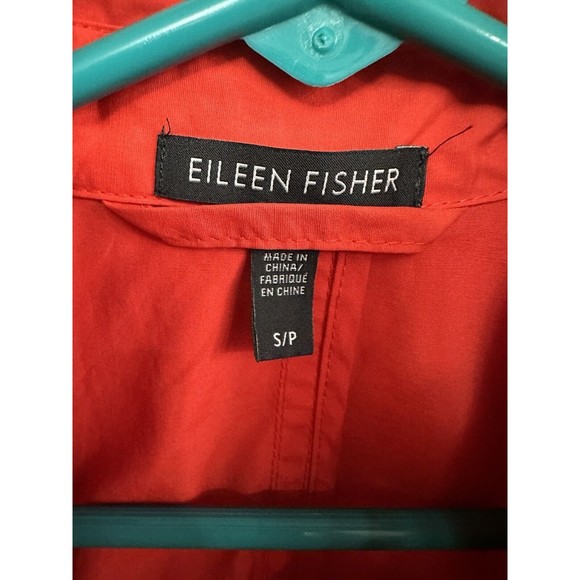 Eileen Fisher Womens Orange Coral Raincoat Sz S/P Lined Pocket Cinch Waist,‎ EUC - Picture 3 of 5